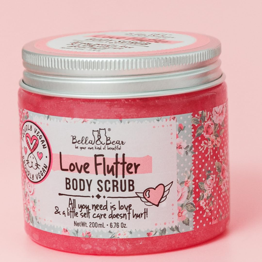 Bella & Bear Love Flutter Body Scrub Polish - Exfoliating & Nourishing Scrubber for Soft, Moisturized Skin | Perfect Valentine's Gift for Pampering Your Loved Ones